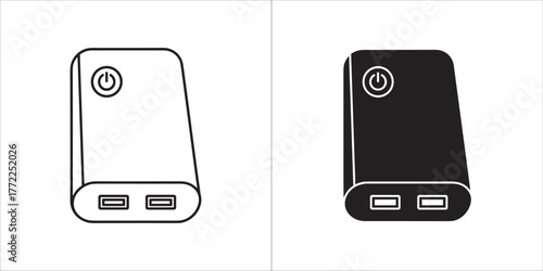 Power bank icon set, portable charger vector