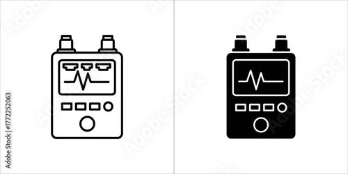 Portable ecg monitor device icon, black and white outline and filled versions