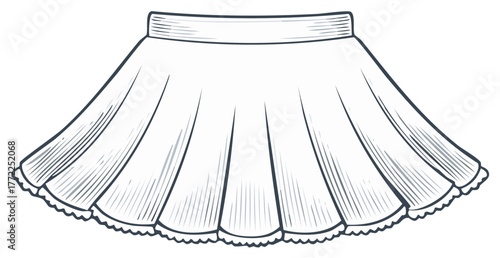 Line art flared skirt vector fashion design sketch illustration