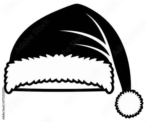 Black and white Christmas Santa hat silhouette illustration