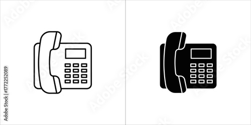 Landline phone icon set, communication equipment