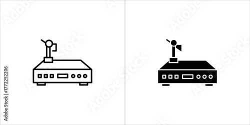 Outline and solid black icon of a vintage radio transmitter