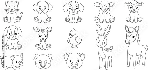 Cartoon animals outline cute vector illustration drawing design graphic art