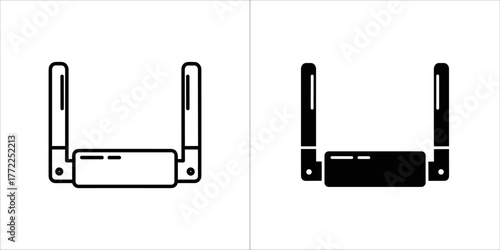 Wireless router icon in outline and solid black