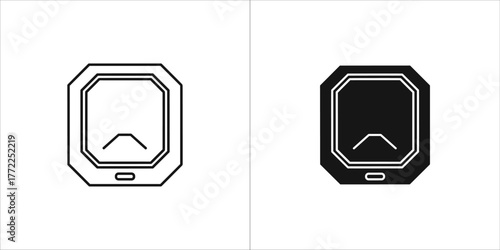 Octagonal gemstone icon, black and white outline and solid fill