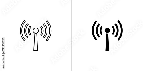 Signal tower icon in outline and solid black