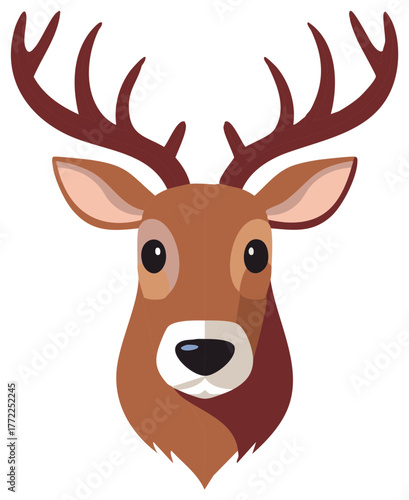Cartoon Deer Head with Antlers Illustration Animal Portrait Wildlife Art