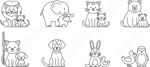 Animal outline cartoon cute zoo wildlife mammal drawing vector graphic art