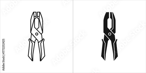 Pair of pliers, one outline and one solid silhouette