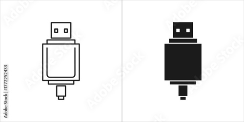Usb connector, one outline and one solid silhouette