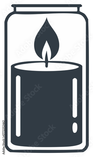 Candle Burning in a Jar Silhouette Minimalist Warm Glow for Decoration or Celebration