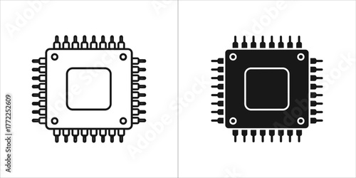 Microchip icon in black and white, showing a square