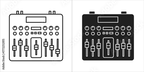 Black and white vector illustration of a sound mixer