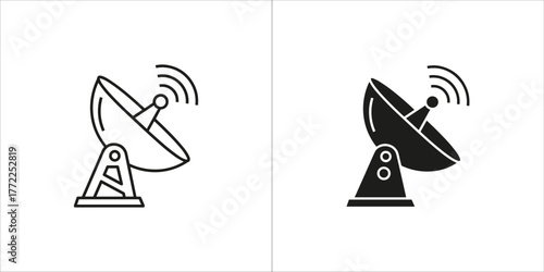 Satellite dish icon in outline and solid style