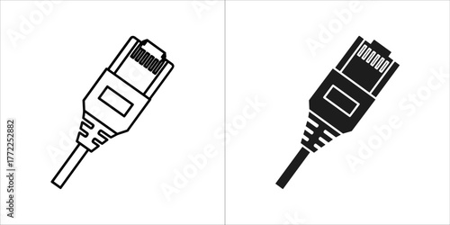 Network cable connector icon in outline and solid style