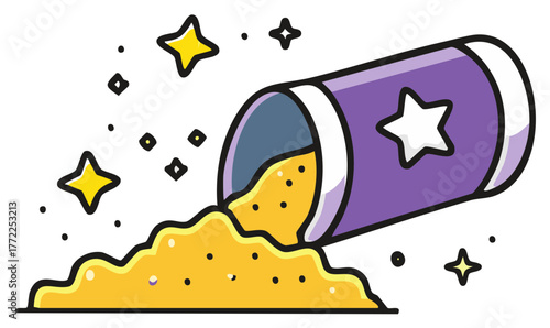 Magic Dust Cartoon Style, Can Tipping with Stars, Colorful Decorative Icon, Fairy Tale, Dream, Abstract Idea