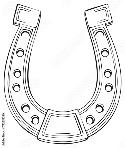 Classic horseshoe illustration with nail holes and decorative elements for good luck