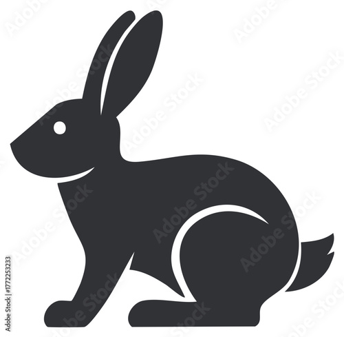 Minimalist black rabbit silhouette sitting side view simple animal icon vector illustration