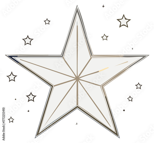 Decorative Star and Starlets Composition, Celestial Ornament, Festive Design, White Background, Shiny Elements, Space Icon, Shapes, Vector