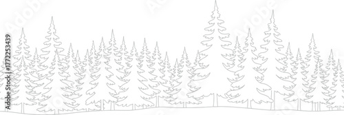 Forest trees pine woodland nature landscape outline drawing illustration art