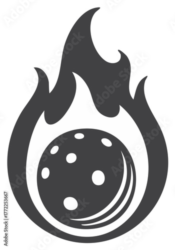 Burning Pickleball Icon: Fiery Ball Design for Sport, Tournament, Team Graphics