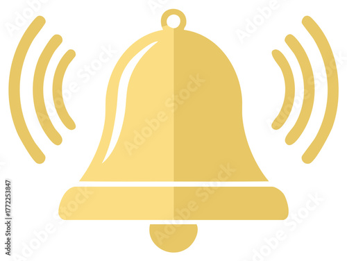 Golden bell icon with sound waves vector illustration