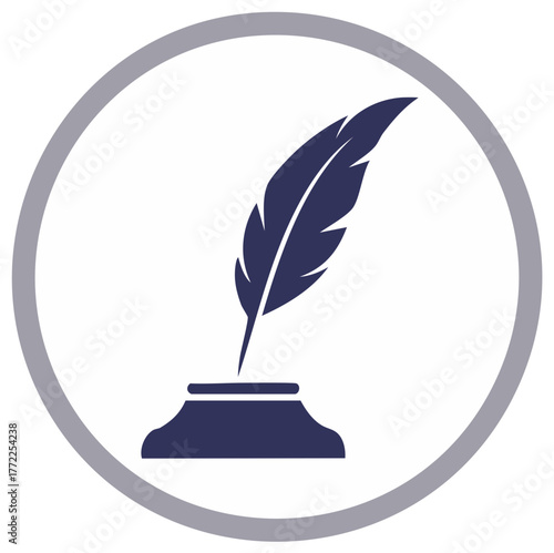 Elegant quill pen in inkwell inside decorative circle illustration for vintage design