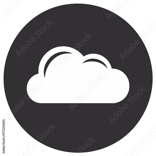 Cloud Icon, Simple Vector Cloud Shape, Silhouette, In a Dark Gray Circle.