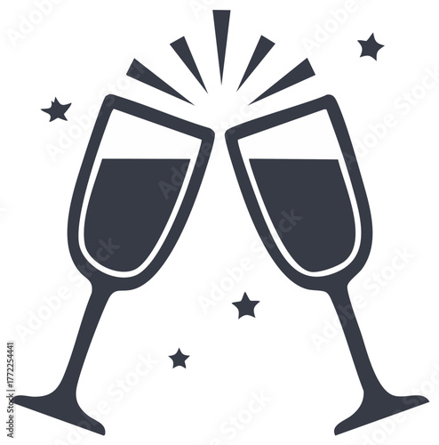 Champagne flutes toasting celebration party symbol icon for festive events and holidays