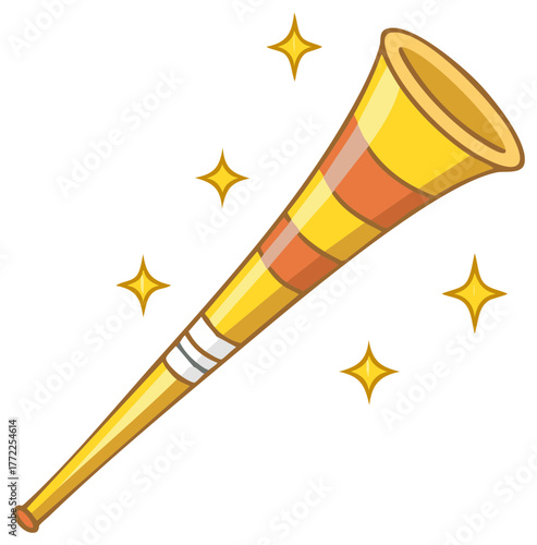 Festive Yellow Vuvuzela with Stripes and Sparkles for Celebrations and Party Fun