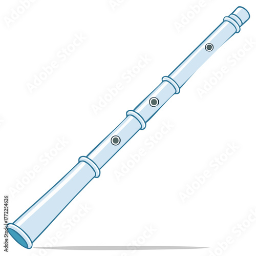 Cartoon Flute Illustration: Simple wind instrument with holes and ring design, Musical Education