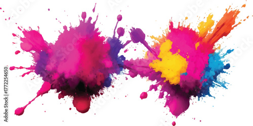 Vibrant watercolor splash with splatters colorful ink blots for artistic design isolated on white background