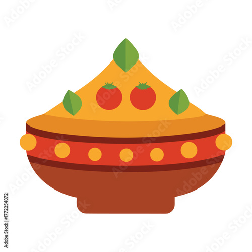 Traditional Couscous with Vegetables and Chickpeas in Maghrebi Bowl Flat Vector Illustration