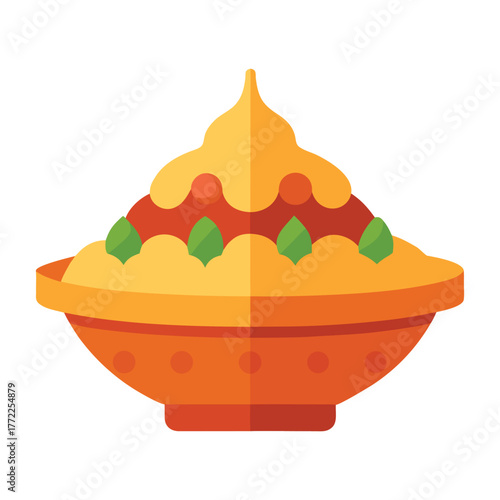 Traditional Couscous with Vegetables and Chickpeas in Maghrebi Bowl Flat Vector Illustration