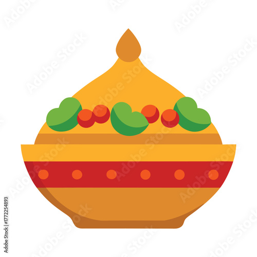 Traditional Couscous with Vegetables and Chickpeas in Maghrebi Bowl Flat Vector Illustration