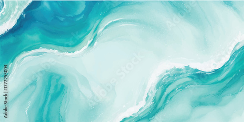 Abstract watercolor background with flowing turquoise and white creating a serene and calming effect perfect for textures and backgrounds