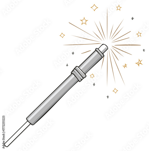 Cartoon Magic Wand Sparkling with Stars and Casting a Spell