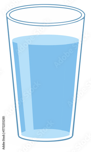 Clear glass of refreshing blue water with clean outline illustration