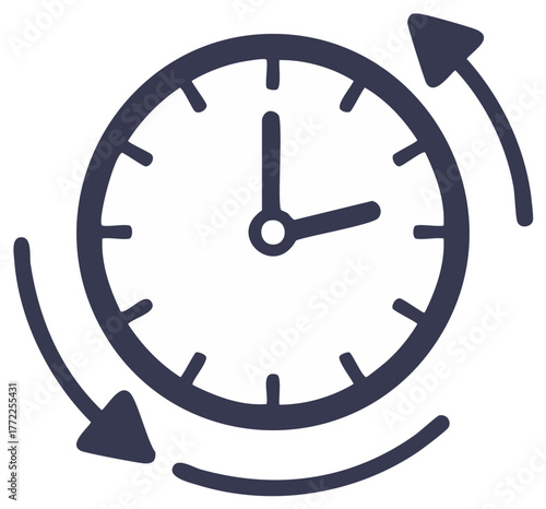 Clock with arrow showing time around the clock  revolving clockwise