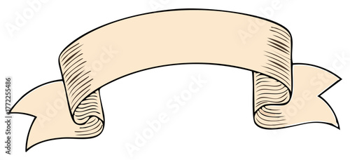 Hand Drawn Vintage Banner Scroll with Flowing Shape and Engraved Style