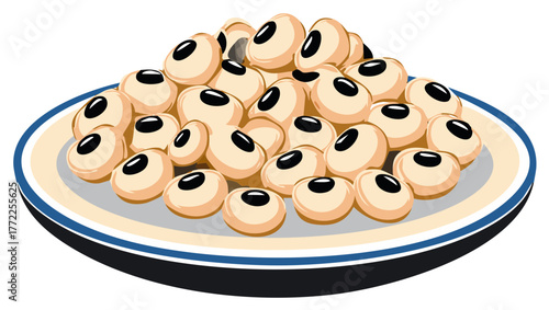 Pile of longan fruit on plate, tropical fruits delicious exotic snack illustration, healthy food, graphic, flat design