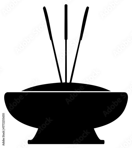 Three incense sticks burning in an ornate bowl symbol