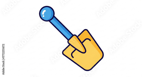 Cartoon illustration of a yellow shovel with a blue handle, perfect for beach or sandbox themes