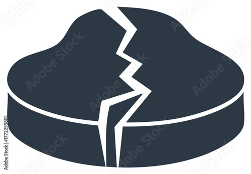 Cracked Disc in Solid Dark Gray Represents Damage or Fractured Round Rock Object