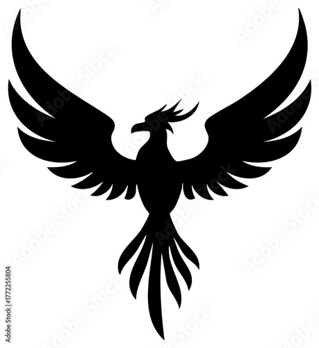 Majestic phoenix silhouette with large spread wings, a powerful mythical bird icon