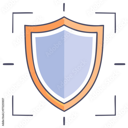 Hand drawn shield icon representing security and protection with target markers