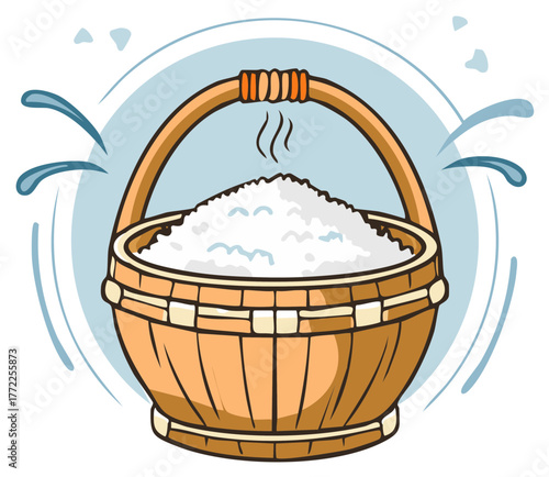 Steaming Basket of White Granulated Salt with Water Splashes