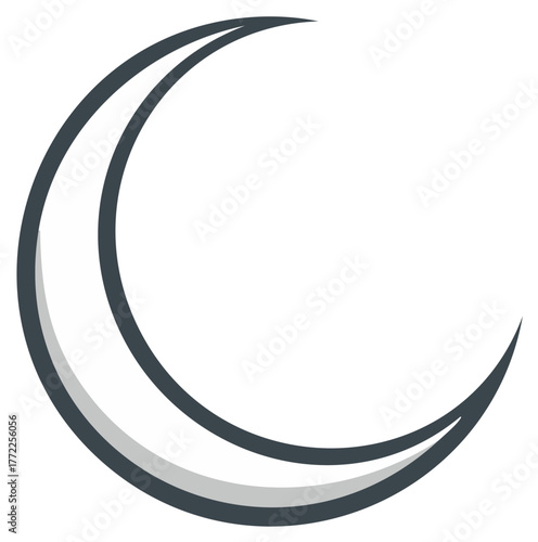 Stylized crescent moon symbol with a dark outline and slight shading