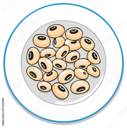 Illustration of a plate filled with black-eyed peas, a healthy and nutritious legume
