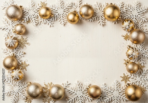 White and Gold Christmas Frame with Snowflakes and Copy Space, portrait
